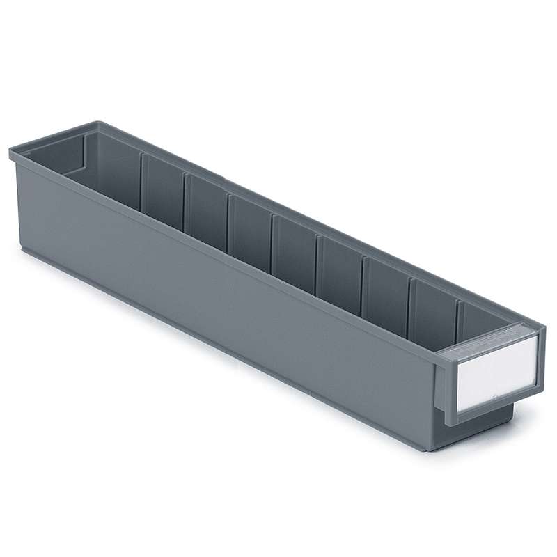 Storage Shelf Poly Bin and Label with Shield, Grey, 19.68 x 3.62 x 3.22”, Case of 30 Bins